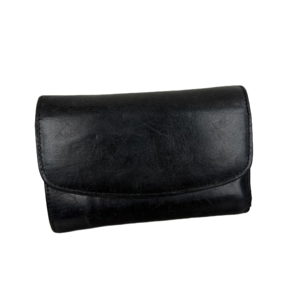 Vintage Coach Leather Wallet Black Tri Fold Snap Brass Cards Cash ID Classic